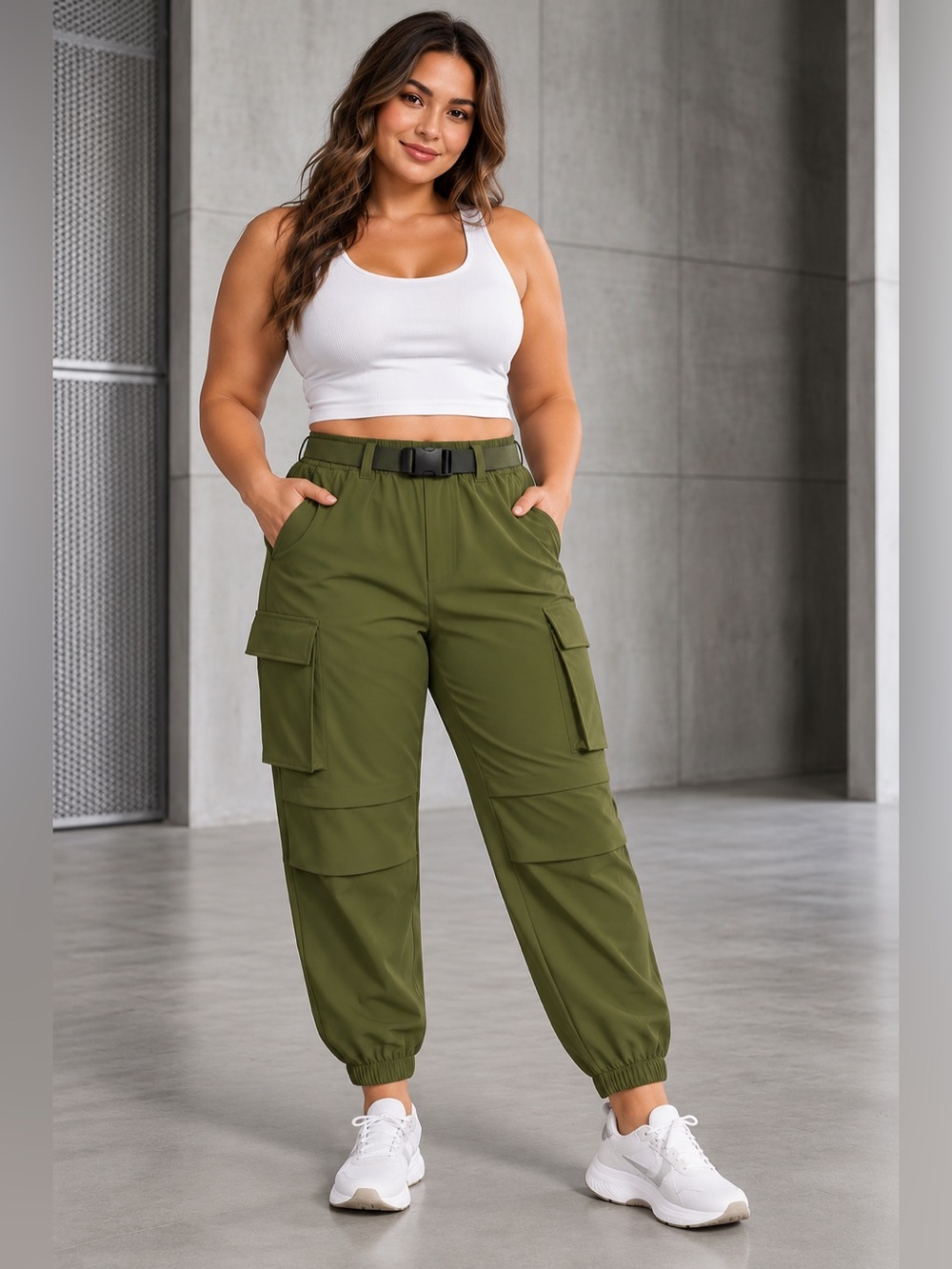 Halara • Belted Multi Pocket Casual Cargo Joggers Large